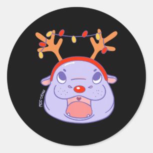 Moo Deng Reindeer Christmas Xmas Cute Zoo Safari S Classic Round Sticker