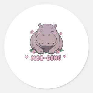 Moo-Deng The Famous Cute Baby Hippopotamus in Thai Classic Round Sticker
