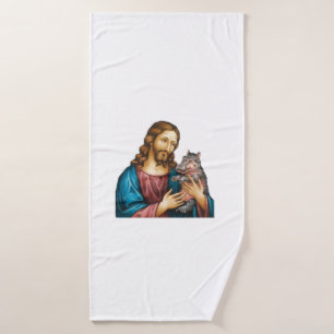 Moo Deng, the Hippo, in Jesus' Care Art with Heart Bath Towel