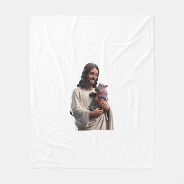 Moo Deng, the Hippo, in Jesus’ Gentle Hold Tank To Fleece Blanket (Front)