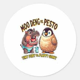 Moo Deng vs. Pesto Angry Hippo vs. Fluffy Penguin Classic Round Sticker