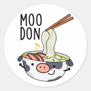 Moo-don Funny Udon Pun  Classic Round Sticker