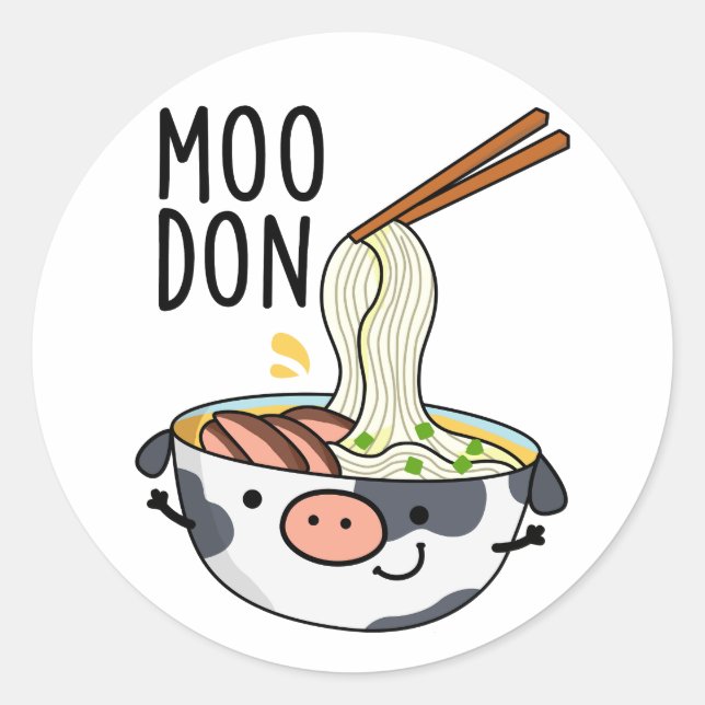 Moo-don Funny Udon Pun  Classic Round Sticker (Front)