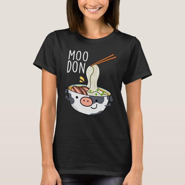 Moo-don Funny Udon Pun Dark BG T-Shirt (Front)