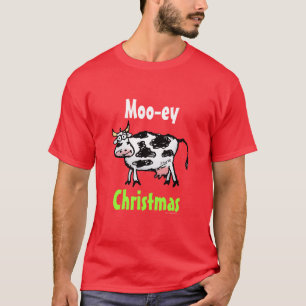Moo-ey Christmas Cartoon Cow T-Shirt