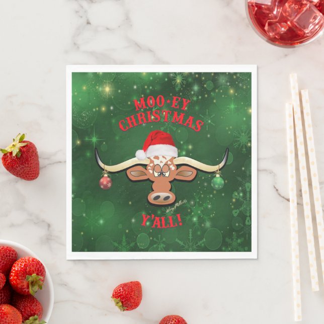 "MOO-ey Christmas,  Longhorn Steer Napkin (Insitu)