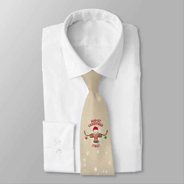 "Moo-ey" Christmas Longhorn Steer Tie (Tied)