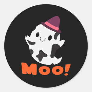Moo! Funny Cow Ghost Halloween Women Girls Boys  Classic Round Sticker
