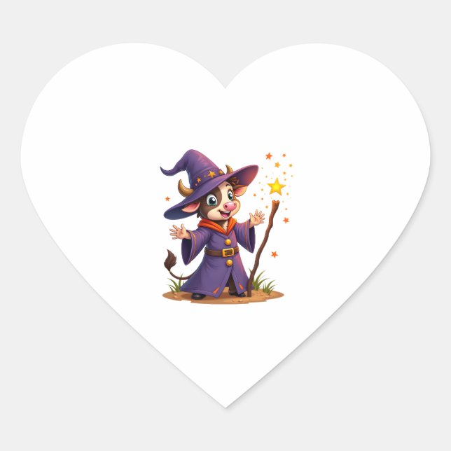 Moo-Gician the Cow Sorcerer Heart Sticker (Front)