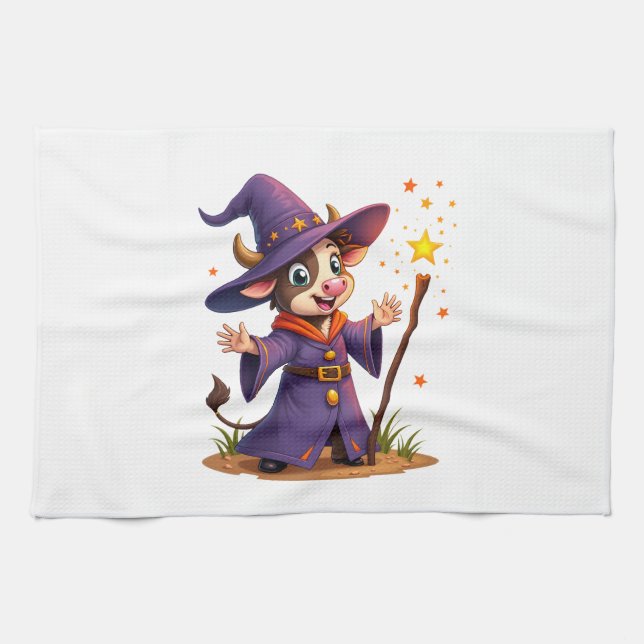 Moo-Gician the Cow Sorcerer Kitchen Towel (Horizontal)