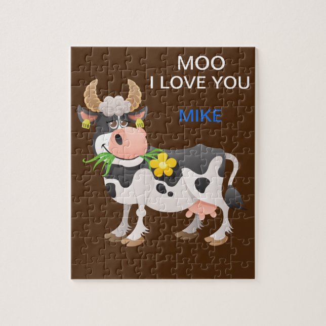 "MOO" I LOVE YOU COW PUZZLE PERSONALIZED. (Vertical)