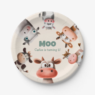 Moo I’m Two Cute Cow Second Birthday Paper Plate