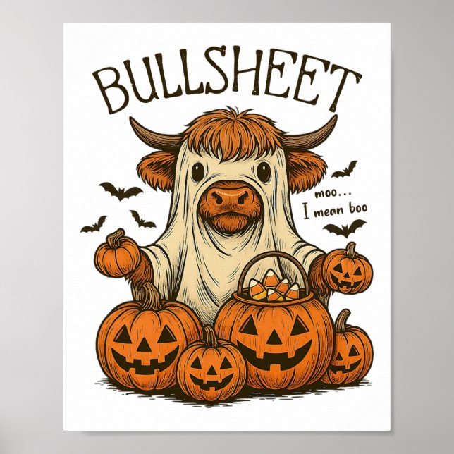 Moo... I Mean Boo Bullsheet Cow Ghost Halloween 1  Poster (Front)