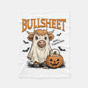 Moo... I Mean Boo Bullsheet Highland Cow Ghost Hal Fleece Blanket