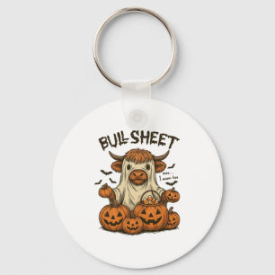 Moo... I Mean Boo Bullsheet Highland Cow Ghost Hal Keychain