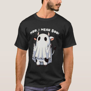 Moo I Mean Boo Funny Cow Ghost Halloween 2024 Cost T-Shirt