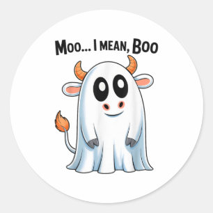 Moo I Mean Boo Funny Highland Cow Ghost Halloween Classic Round Sticker