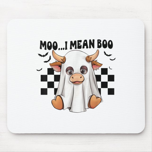 Moo I Mean Boo Ghost Cow Funny Halloween Costume C Mouse Pad (Front)