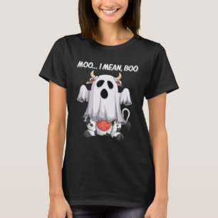 Moo I Mean Boo Ghost Cow Funny Halloween Kids Cow T-Shirt