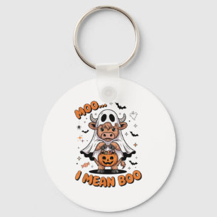 Moo I Mean Boo Ghost Highland Cow Lovers Cute Hall Keychain