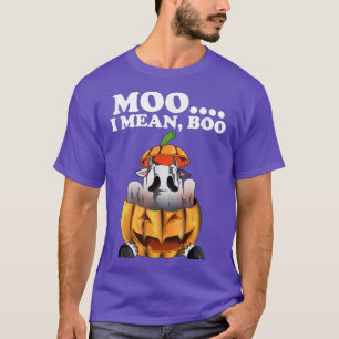 Moo I Mean, Boo Halloween Pumpkin Cow Ghost Motif T-Shirt