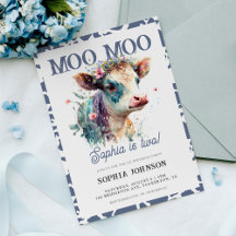 Moo Moo Cow Print Farm Girl 2nd Birthday