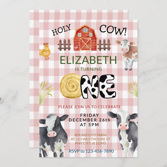 Moo Moo Im Two Cow 1nd Birthday  Invitation (Front/Back)