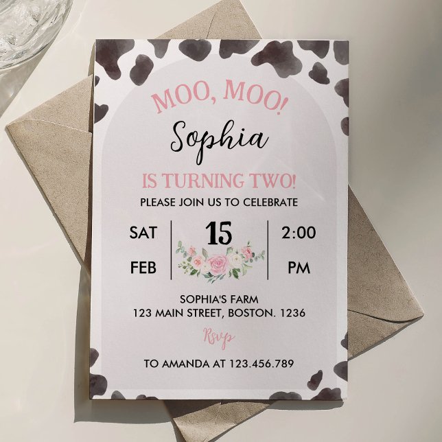 Moo Moo I'm Two Cow Girl Birthday Invitation (Creator Uploaded)