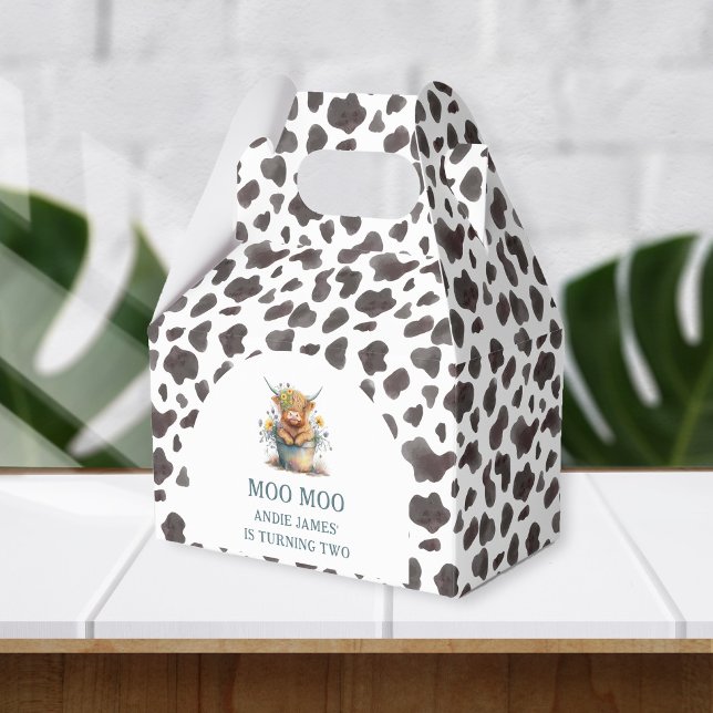 Moo Moo I'm Two Cow Print Farm Girl 2nd Birthday Favor Box (Creator Uploaded)