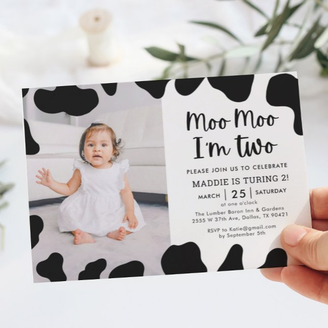 Moo Moo I'm Two Photo 2nd Birthday Invitation (Créateur téléchargé)