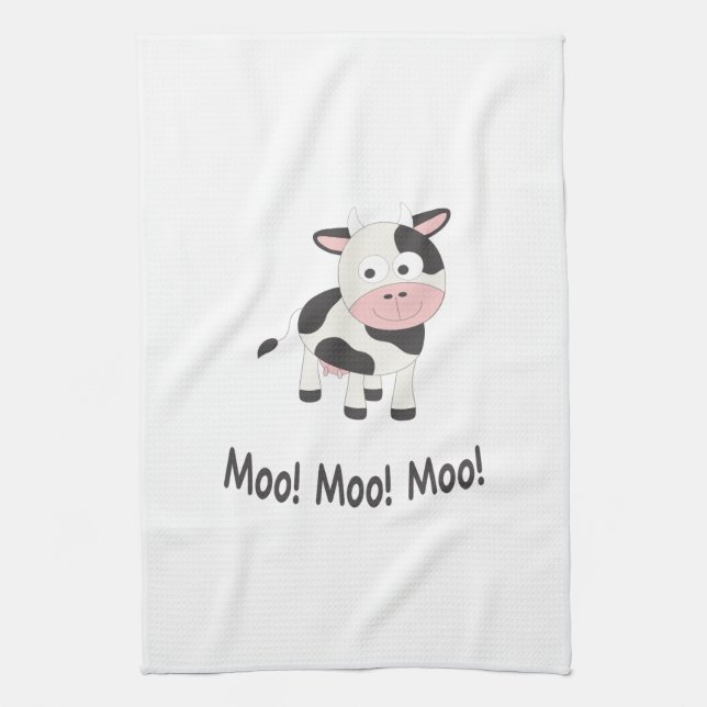 Moo Moo Moo Cute Cartoon Cow Kitchen Towel (Vertical)