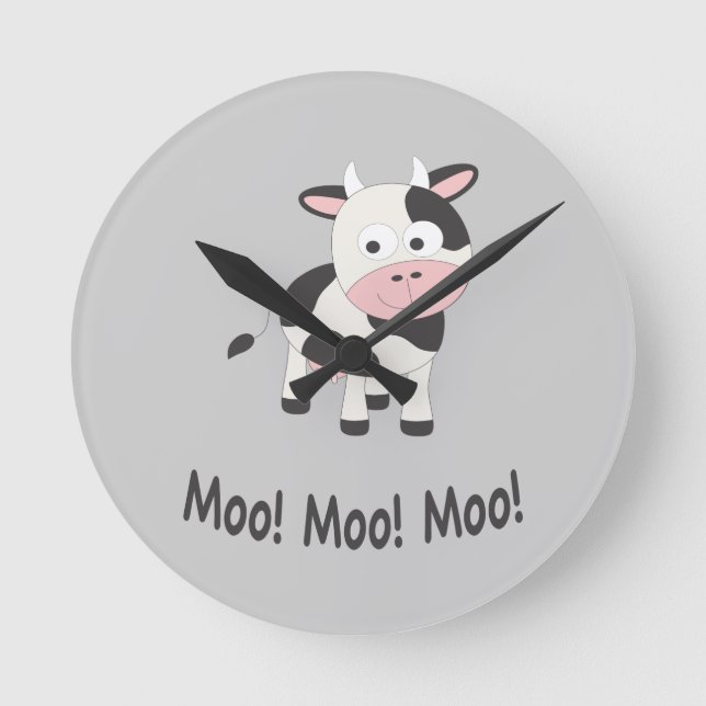 Moo Moo Moo Cute Cartoon Cow Round Clock (Front)