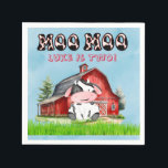 Moo Moo Name Is Two Kids Birthday Party Napkin<br><div class="desc">I hope you like this cute cow with a red barn and green grass with a blue watercolor sky background. Matching invitations and party supplies are available in this collection suite.</div>