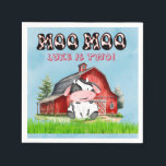 Moo Moo Name Is Two Kids Birthday Party Napkin<br><div class="desc">I hope you like this cute cow with a red barn and green grass with a blue watercolor sky background. Matching invitations and party supplies are available in this collection suite.</div>