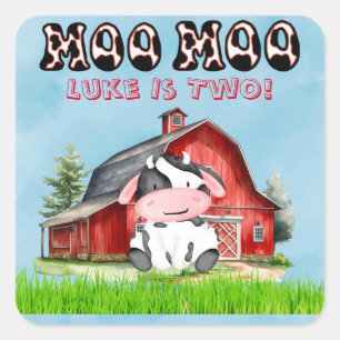 Moo Moo Name Is Two Kids Birthday Party Square Sticker