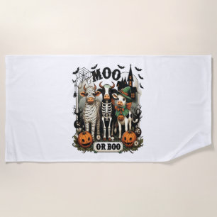 Moo or Boo Halloween Cow Beach Towel