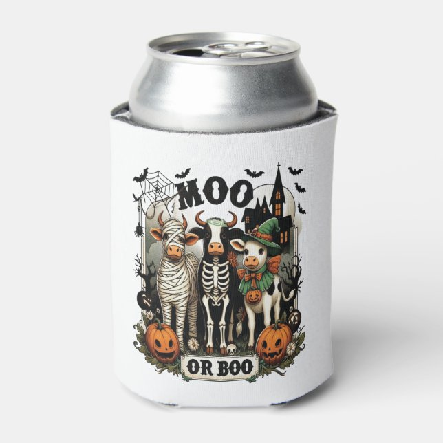 Moo or Boo Halloween Cow Can Cooler (Can Front)