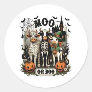 Moo or Boo Halloween Cow Classic Round Sticker