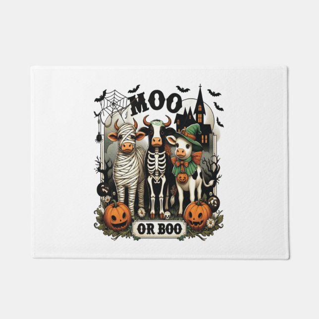 Moo or Boo Halloween Cow Doormat (Front)
