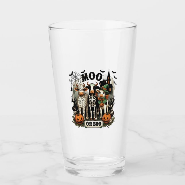 Moo or Boo Halloween Cow Glass (Front)