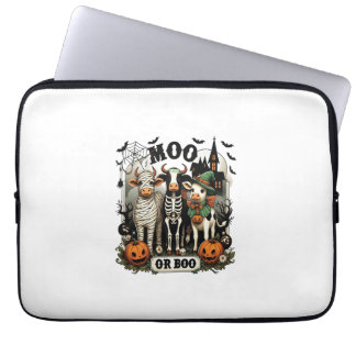 Moo or Boo Halloween Cow Laptop Sleeve