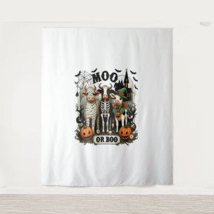 Moo or Boo Halloween Cow Tapestry