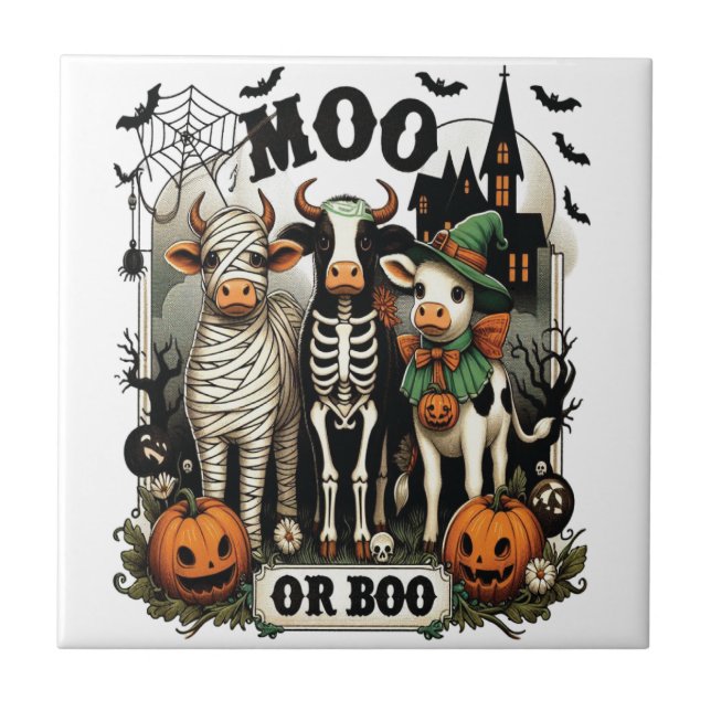 Moo or Boo Halloween Cow Tile (Front)