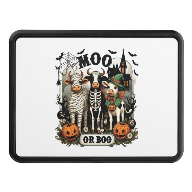 Moo or Boo Halloween Cow Trailer Hitch Cover (Front)