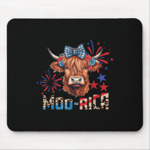 Moo-rica Highland Cow 4th Of July Memorial Day Mouse Pad