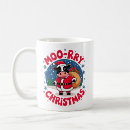 Moo-rry Christmas Funny Cow Santa Christmas Coffee Mug