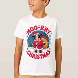 Moo-rry Christmas Funny Cow Santa Christmas T-Shirt
