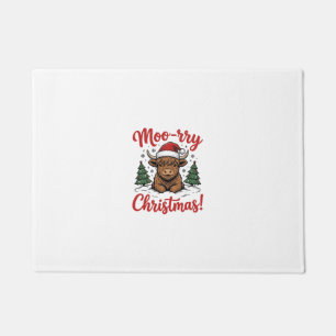 Moo-rry Christmas Highland Cow Vintage Shirt Desig Doormat