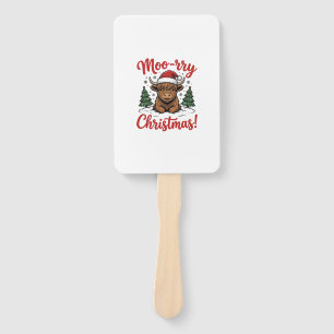 Moo-rry Christmas Highland Cow Vintage Shirt Desig Hand Fan