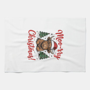 Moo-rry Christmas Highland Cow Vintage Shirt Desig Kitchen Towel